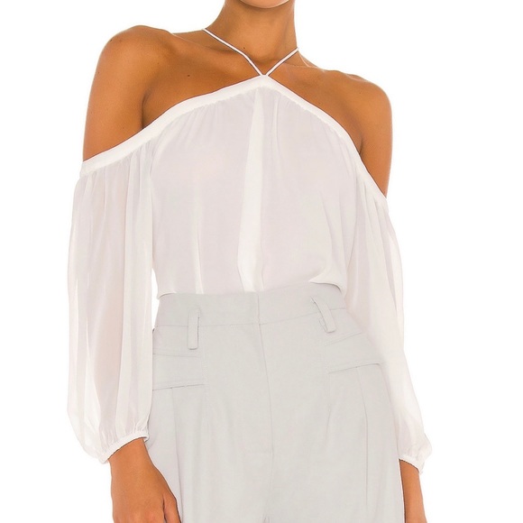 1. State Tops - 1 State High Neck Cold Shoulder Blouse in Cloud